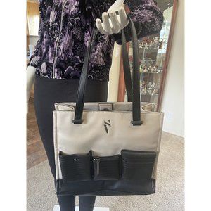 Simply Vera Wang Large Tote Multiple Closures Gunmetal Silver Snap Closure